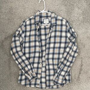 American Eagle Men's Casual Plaid Shirt - Navy, White, and Orange